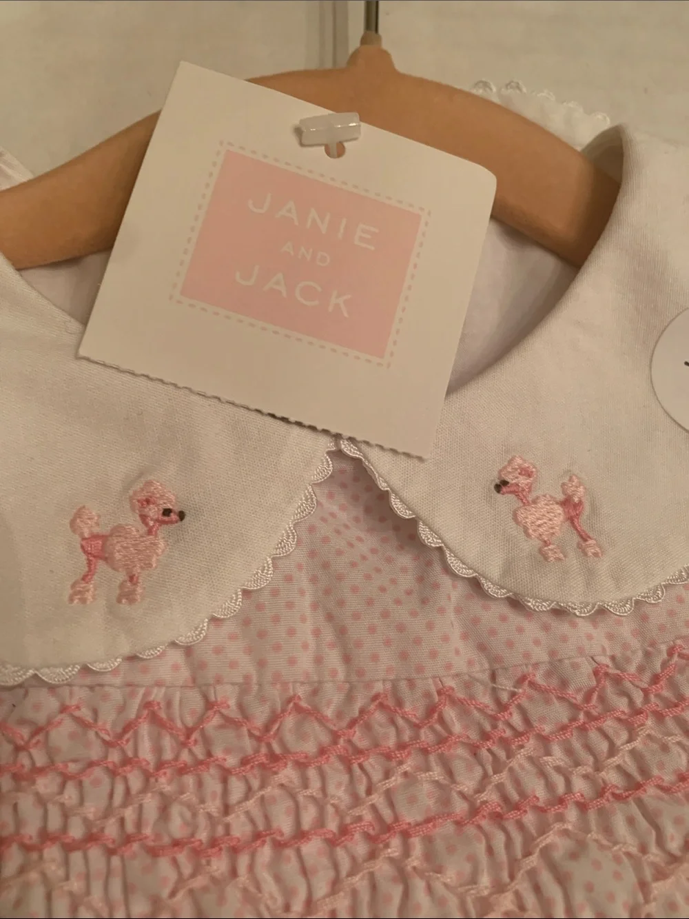 Janie and Jack Light Pink Smocked Dress with Peter Pan Collar 3-6 months poodles